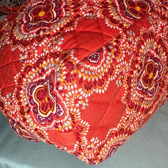 Vera Bradley Sienna Framed Handbag Kisslock Satchel Shoulder Bag Orange Red EUC - Picture 3 of 12